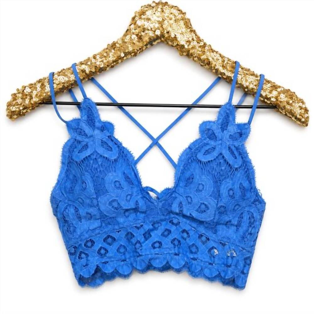 NEW BLUE B crochet lace criss cross bralette in royal blue